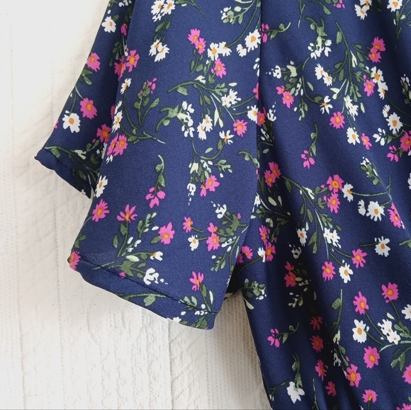 Altar'd State Navy Floral Mini Dress Cute Vneck Raw Hem Tiered Tea Garden Party - Picture 4 of 11